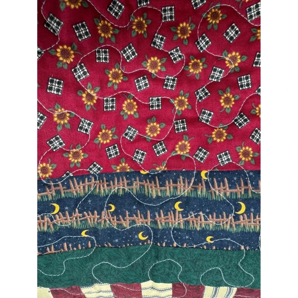 Handmade Primitive Country Sheep Quilted Wall Hanging Blue Plaid Farmhouse Decor